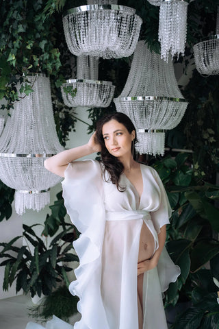 Organza White Maternity Robe for Photoshoot