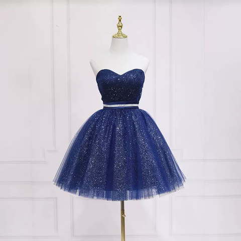 Lindo vestido corto azul brillante para fiesta de bienvenida s47