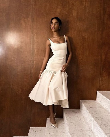 Robe de soirée sirène ivoire, longue robe de bal en satin Y8014