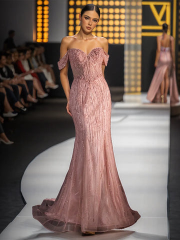 Luxury Off Shoulder Trumpet Long Evening Dress