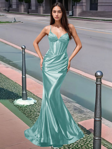 Pleated V-neck Boiced Mermaid Long Prom Dress