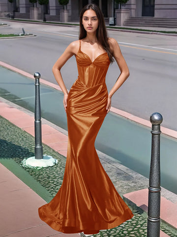 Pleated V-neck Boiced Mermaid Long Prom Dress