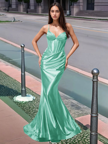 Pleated V-neck Boiced Mermaid Long Prom Dress