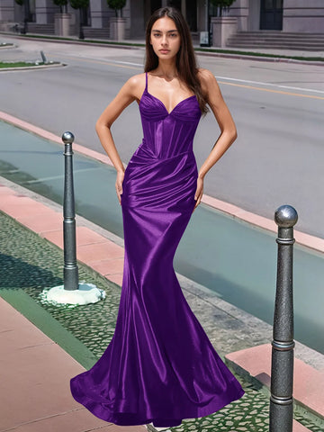 Pleated V-neck Boiced Mermaid Long Prom Dress