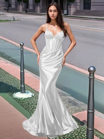 Pleated V-neck Boiced Mermaid Long Prom Dress