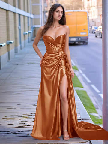 V-neck Split Long Prom Gown With Twist
