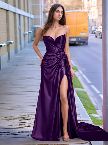 V-neck Split Long Prom Gown With Twist