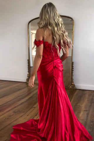 Off the Shoulder Mermaid Satin Long Corset Prom Dress with Appliques