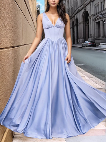 Boned Criss Cross Pleated Long Prom Dress