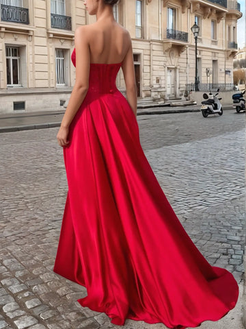 Off Shoulder Crystal Split Long Prom Dress With Pocket