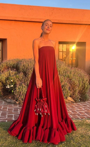 Precioso vestido de fiesta burdeos sin tirantes de corte en A, vestido de noche formal para baile de graduación Y8468