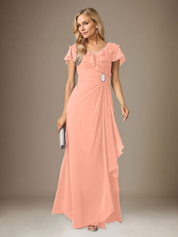 Stormy A-Line V-Neck Ruched Chiffon Dress