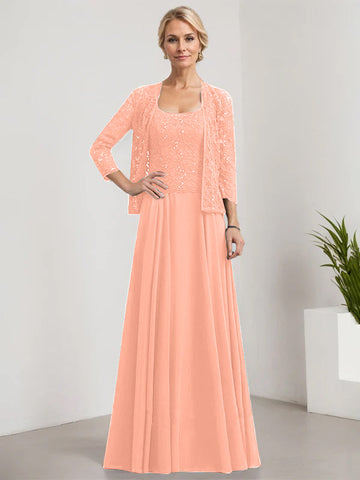 A-line Square Floor-Length Lace Chiffon Mother of the Bride Dress With Sequins