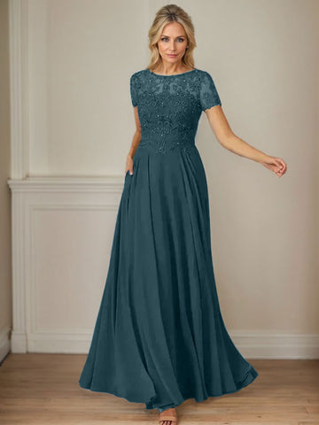 Vestido de gasa azul marino oscuro de corte en A con escote barco y lentejuelas 