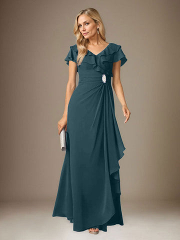 Stormy A-Line V-Neck Ruched Chiffon Dress