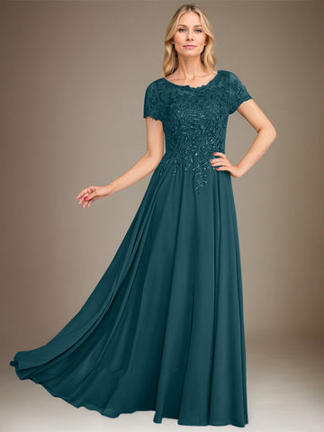 A-Line Scoop Floor-Length Chiffon Mother of the Bride Dress With Applique & Sequins