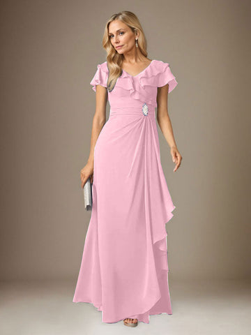 Stormy A-Line V-Neck Ruched Chiffon Dress