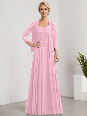 A-line Square Floor-Length Lace Chiffon Mother of the Bride Dress With Sequins