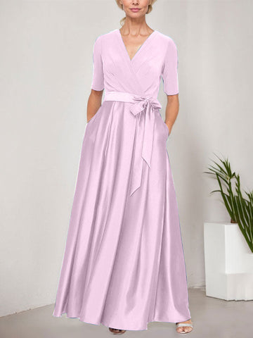 Surplice Neckline Ballgown with Full Satin Skirt & Jersey Bodice