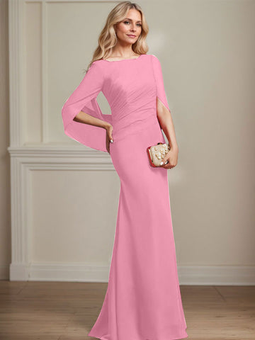 Trumpet/Mermaid Boat Neck Floor-Length Chiffon Mother of the Bride Dress With Pleated