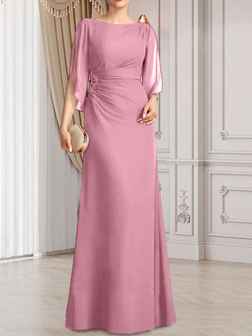 Vestido de corte recto/columna, largo hasta el suelo, de gasa, para la madre de la novia, con plisados ​​y cuentas.