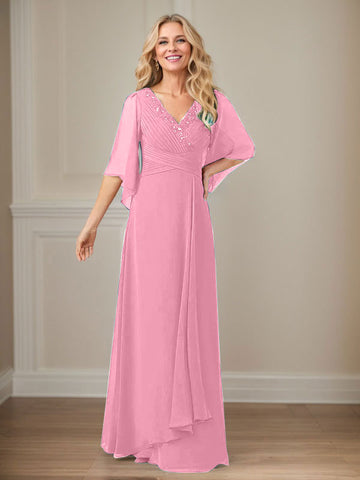 A-Line V-Neck Long Sequins Chiffon Mother Dress