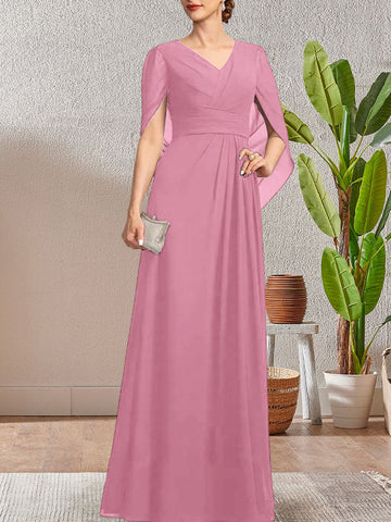 Dark Navy A-Line V-Neck Long Mother of Bride Dress