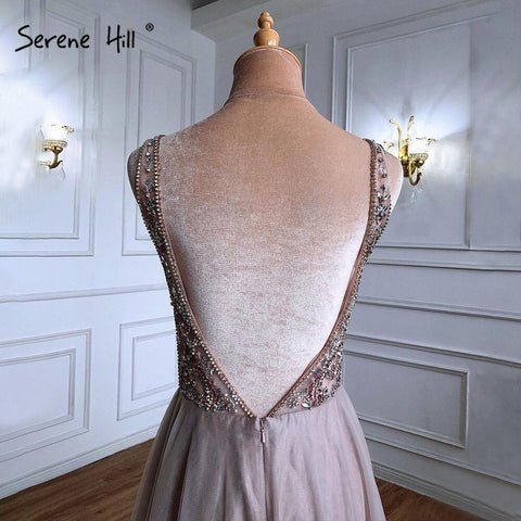 Pink Backless A-Line Evening Dresses Gowns 2025 Beaded Simple Sexy For Women Wedding Party LA71259