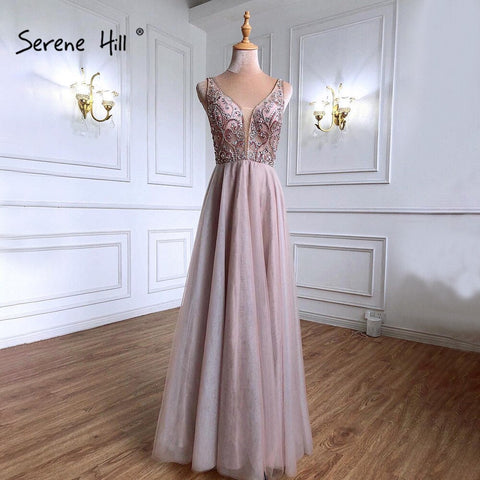 Pink Backless A-Line Evening Dresses Gowns 2025 Beaded Simple Sexy For Women Wedding Party LA71259