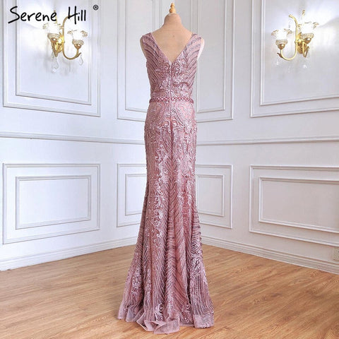 Pink Beaded Lace Luxury Evening Dresses Gowns 2025 Mermaid Elegant Sexy For Women Party LA70596