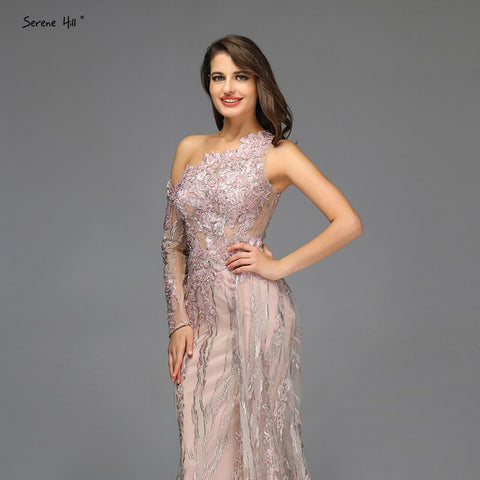 Pink Beading Diamonds Sexy Evening Dresses Real Photo One-Shoulder Mermaid Formal Dress 2025 LA60999