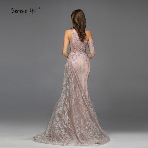 Pink Beading Diamonds Sexy Evening Dresses Real Photo One-Shoulder Mermaid Formal Dress 2025 LA60999