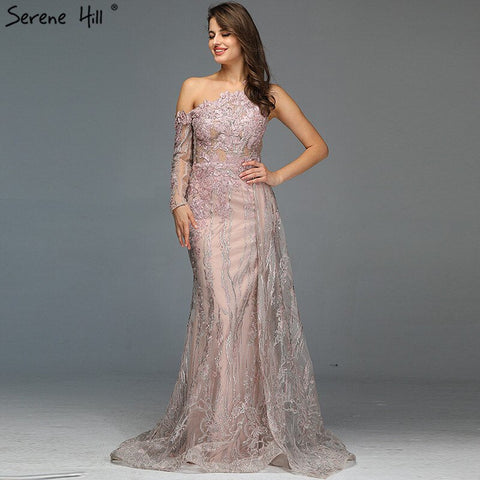 Pink Beading Diamonds Sexy Evening Dresses Real Photo One-Shoulder Mermaid Formal Dress 2025 LA60999
