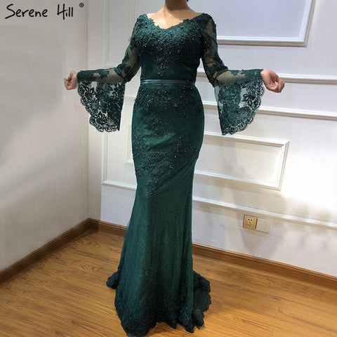 On Sale no return no refundSale Pink Lace Diamond Long Sleeves Evening Gowns Long V-Neck Sexy Evening Dress For Women 2025 LA60710