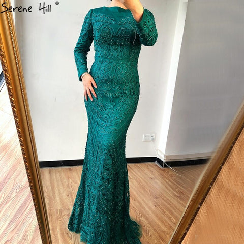 On Sale No Return No Refund Pink Long Sleeves Pearls Crystal Evening Gowns 2025 Mermaid Sexy Elegant  Formal Evening Dress LA6274 Plus Size