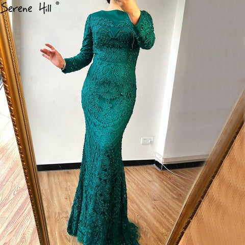 On Sale No Return No Refund Pink Long Sleeves Pearls Crystal Evening Gowns 2025 Mermaid Sexy Elegant  Formal Evening Dress LA6274 Plus Size
