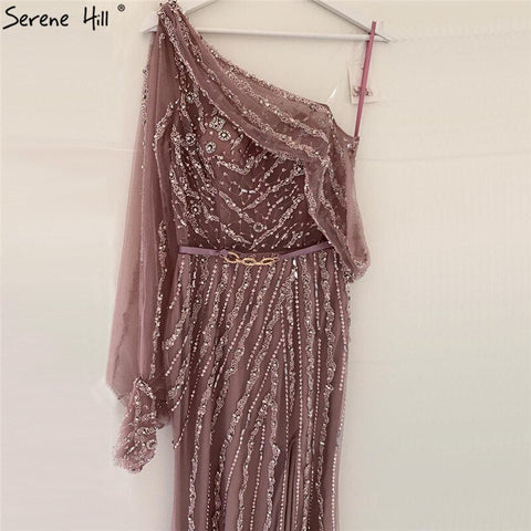 Pink Luxury Beading Crystal Evening Dresses One Shouder Sparkle Sexy Formal Dress 2025 LA70258