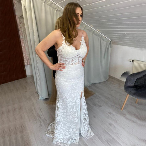 Pink Mermaid V-Neck Sexy Evening Dresses 2025 Handmade Flowers Sleeveless Tulle Formal Dress LA70431