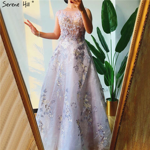 On Sale no return no refundSale Pink O-Neck Handmade Flowers A-Line Evening Dresses 2025 Sleeveless Crystal A-Line Formal Dress LA70326