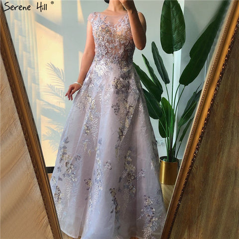 On Sale no return no refundSale Pink O-Neck Handmade Flowers A-Line Evening Dresses 2025 Sleeveless Crystal A-Line Formal Dress LA70326