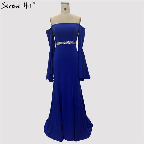 Sale Pink Off Shoulder Mermaid Sexy Evening Dressese Long Trumpet Sleeves Simple Evening Gowns 2025 LA70191