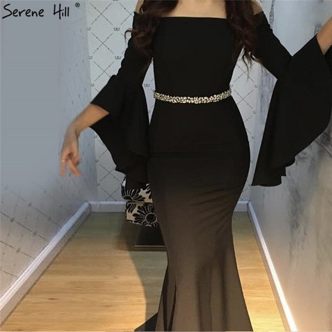 Sale Pink Off Shoulder Mermaid Sexy Evening Dressese Long Trumpet Sleeves Simple Evening Gowns 2025 LA70191