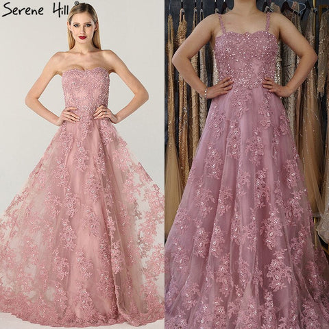 On Sale no return no refundSale Pink Off Shoulder Sexy A-Line Evening Dresses 2025 Handmade Flowers Crystal Sleeveless Formal Dress Real Photo LA6614