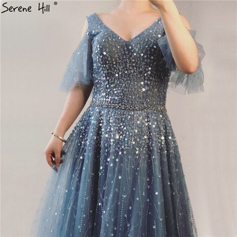 Pink Short Sleeve Sexy A-Line Formal Dresses Design 2025 Sparkle Beading Sequined Evening Gowns Real Photo LA70075