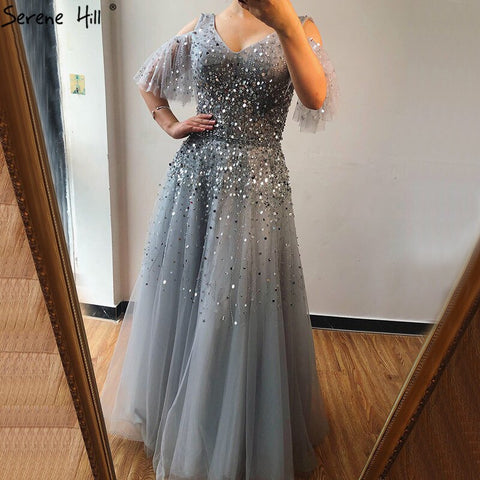 Pink Short Sleeve Sexy A-Line Formal Dresses Design 2025 Sparkle Beading Sequined Evening Gowns Real Photo LA70075