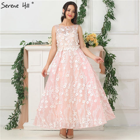 On Sale no return no refundSale Pink Sleeveless Sexy Ankle Length Evening Dresses 2025 Handmade Flowers Beading Tulle Evening Gowns Real Photo LA6694