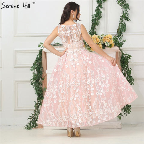 On Sale no return no refundSale Pink Sleeveless Sexy Ankle Length Evening Dresses 2025 Handmade Flowers Beading Tulle Evening Gowns Real Photo LA6694