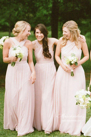 Chiffon A-line Floor Length Simple Long Bridesmaid Dresses