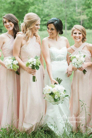 Chiffon A-line Floor Length Simple Long Bridesmaid Dresses