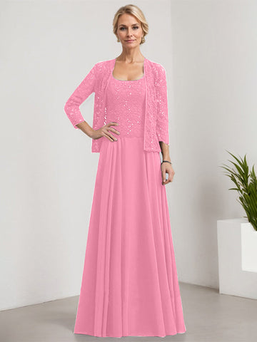 A-line Square Floor-Length Lace Chiffon Mother of the Bride Dress With Sequins